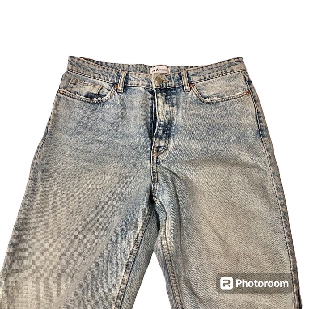 ZARA distressed light wash raw hem straight leg jeans 4 button women's size 10 - Picture 2 of 12